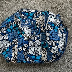 Vera Bradley Blue Bayou LARGE Travel Duffel bag White Floral Chevron